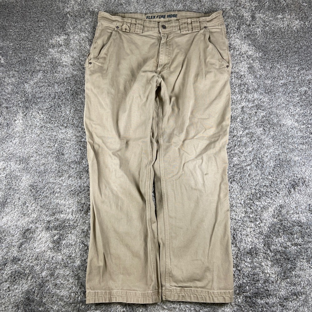 Duluth Flex Fire Hose Pants Mens 37x30 Tan Relaxed Fit Utility Workwear Cargo